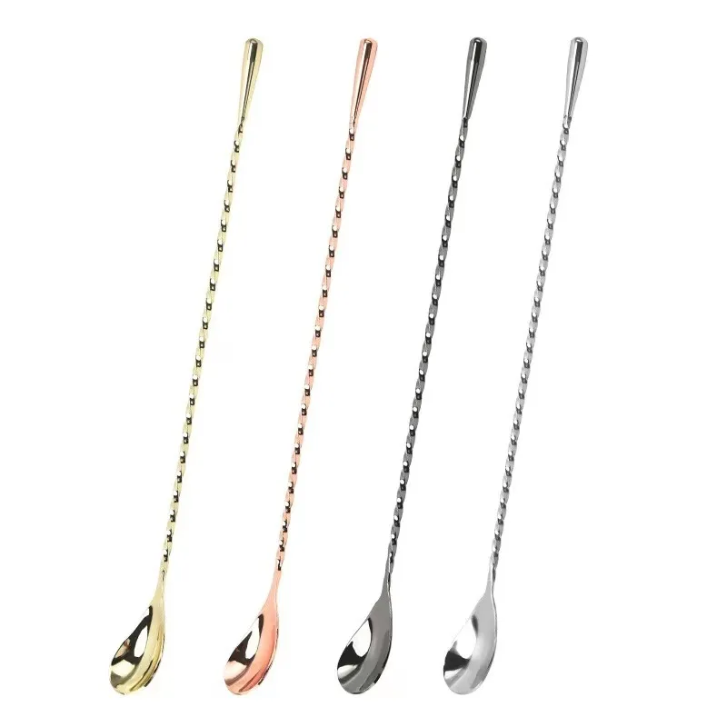 Copper Gold Long 304 Stainless Steel Double Head Disposable Japanese Style 30cm Bar Spoon for Cocktail and Wine Stirring with Custom Logo