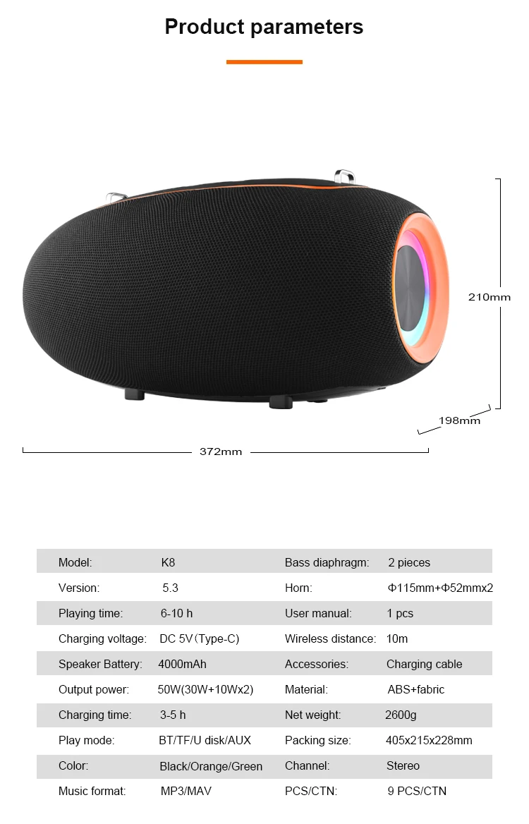 Kisonli K8 Professional Blue Tooth Speaker Custom logo Big Portable Speaker with 50W