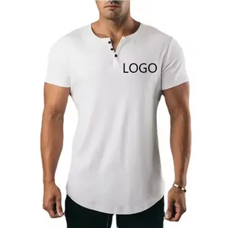 OEM Embroidery Screen Printing Custom logo  V Neck T Shirt Gym Sports Fitness Muscle Blank Short Sleeve Men's T Shirt