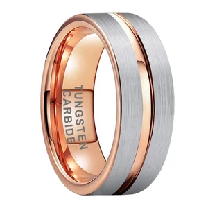 Coolstyle Jewelry Wholesale 8mm Grooved Pipe Cut Brushed Rose Gold Tungsten Ring for Men Women Fashion Engagement Wedding Band