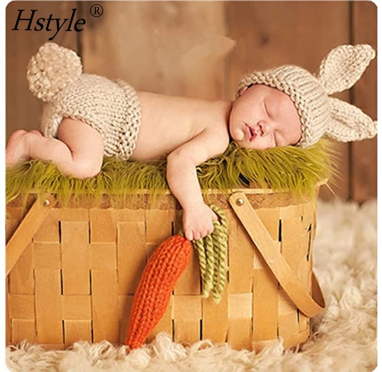 Детские носки для новорожденных девочек и мальчиков вязаный костюм фон фотосъемки со стойкими ушками кролика; С ушами кролика морковки комплект A514