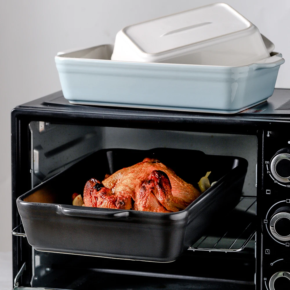 Luxury Matte Black Glazed Ceramic Baking Dish Set Of 3 Non Stick