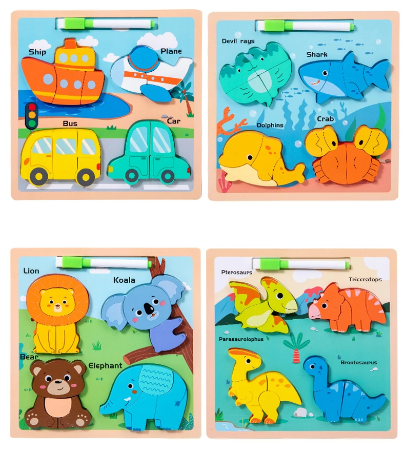 Wholesale Toddler Learning Toys Children Wooden Puzzles Animals Wooden ...