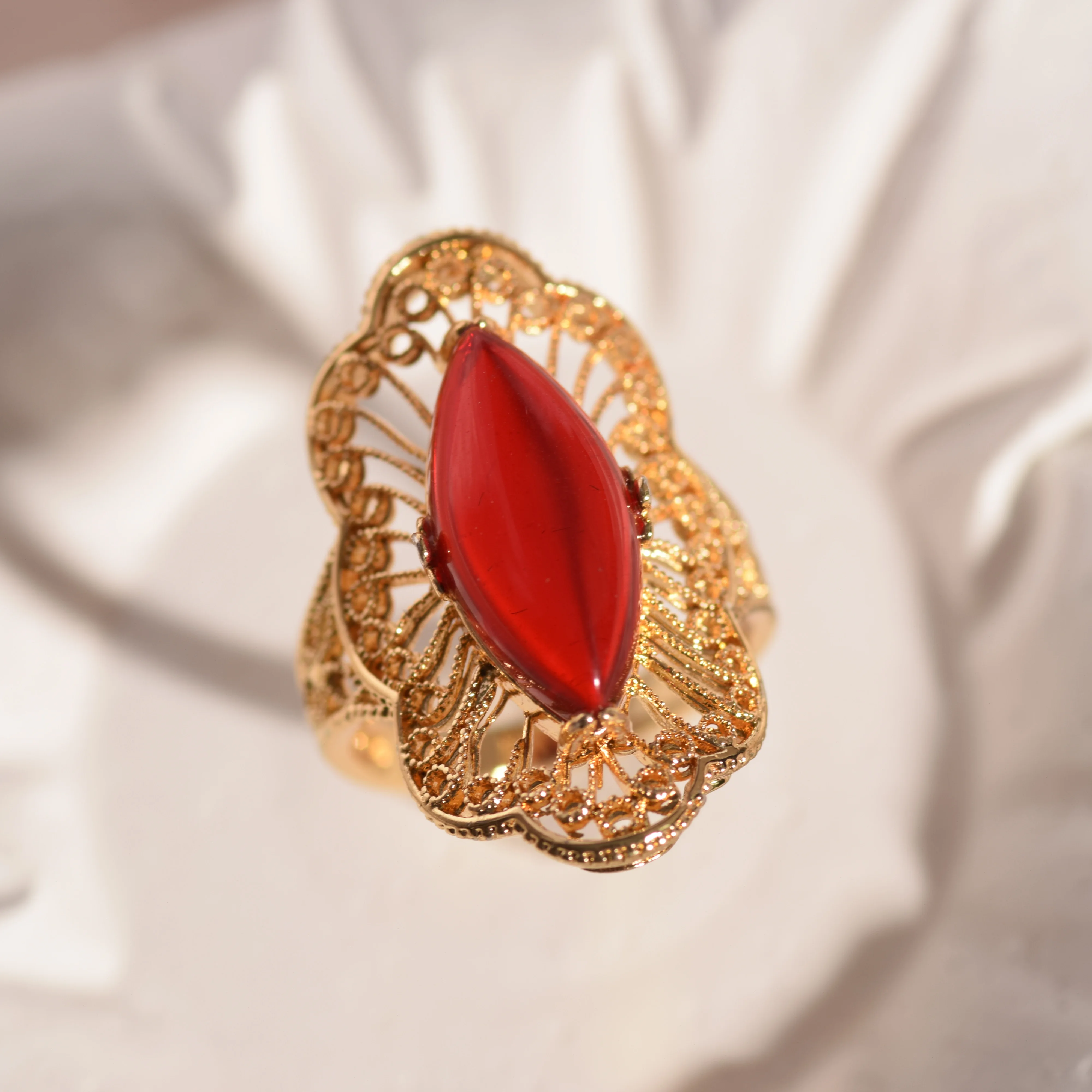 Custom Middle Eastern Style Luxury Ring 18K 24K Gold Plated Natural Gemstone Arabic Style Fashion Ring for Women