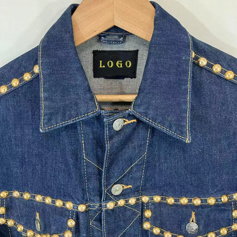 Custom Cotton Oversized Cropped Studded Rhinestone Denim