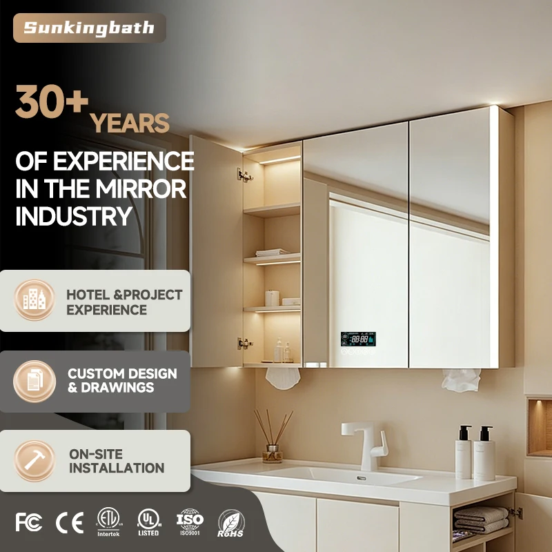 Lighted Medicine Cabinet Bathroom Wall Mounted Bathroom Mirror Cabinet Dimmable Bluetooth Bathroom Cabinet with Mirror