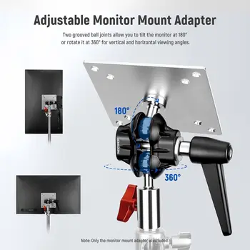 NEEWER 2 Pack Monitor Mount Adapter with VESA Mount, Aluminum Alloy Light Stand Adapter Dual 360 Ball Joint M4 Screw & 5/8" detail image