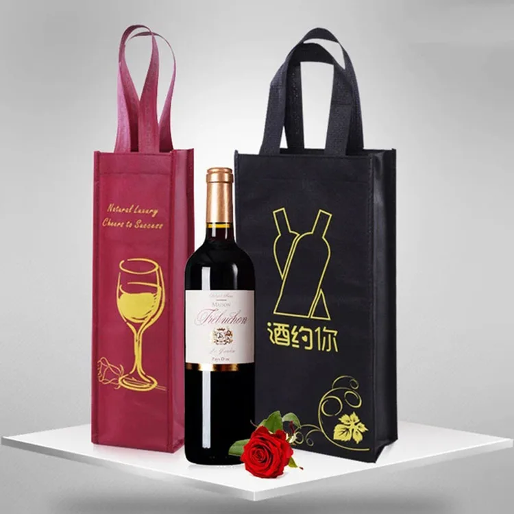 Customized Design Printed Single Bottle Nonwoven Wine Promotional Gift Bag  Bottle Non Woven Wine Tote Bag