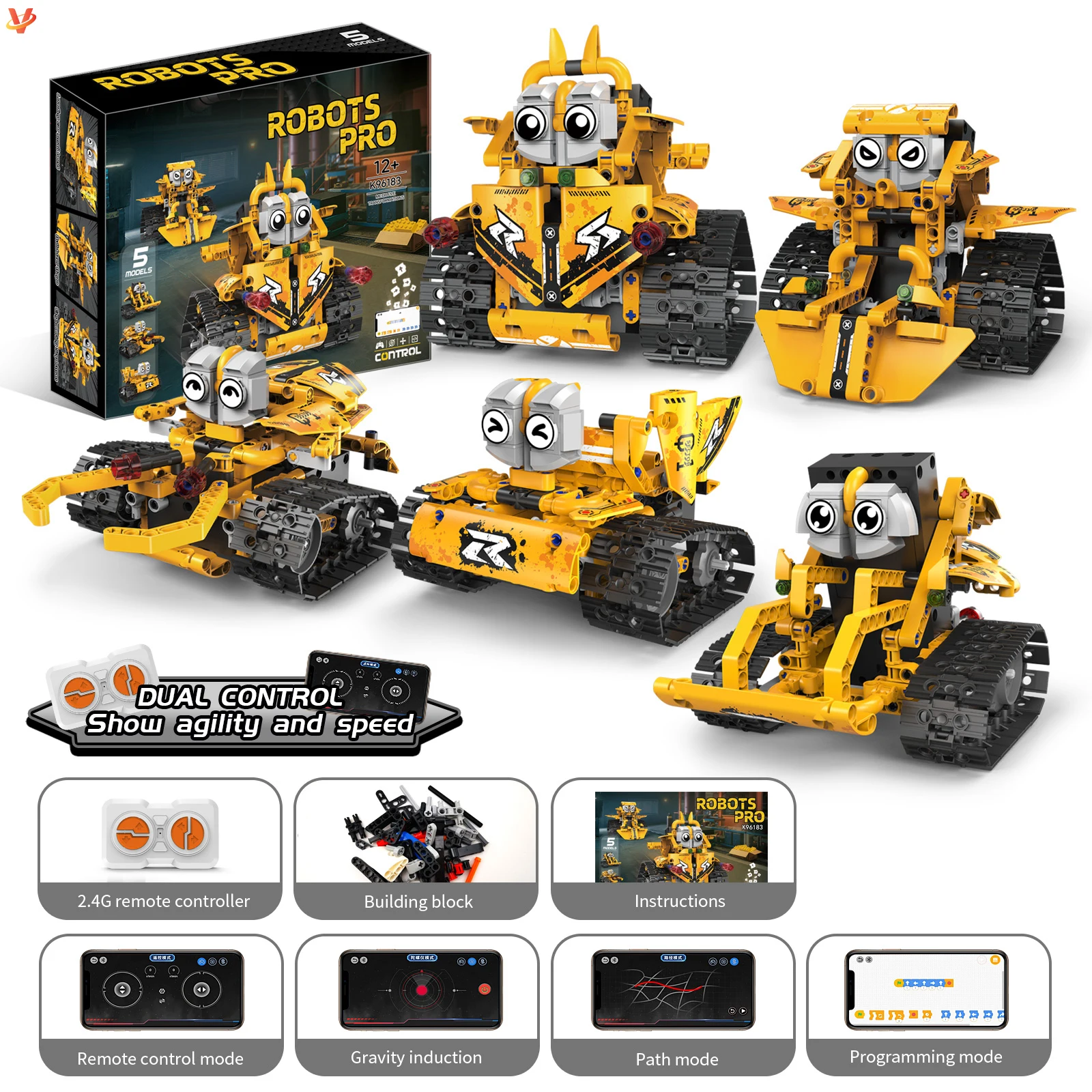 2024 New Arrival 5 in 1 Robot Building Kit RC App Control Programming Robot STEM Project Blocks Set for 8-16 Year Old Kids