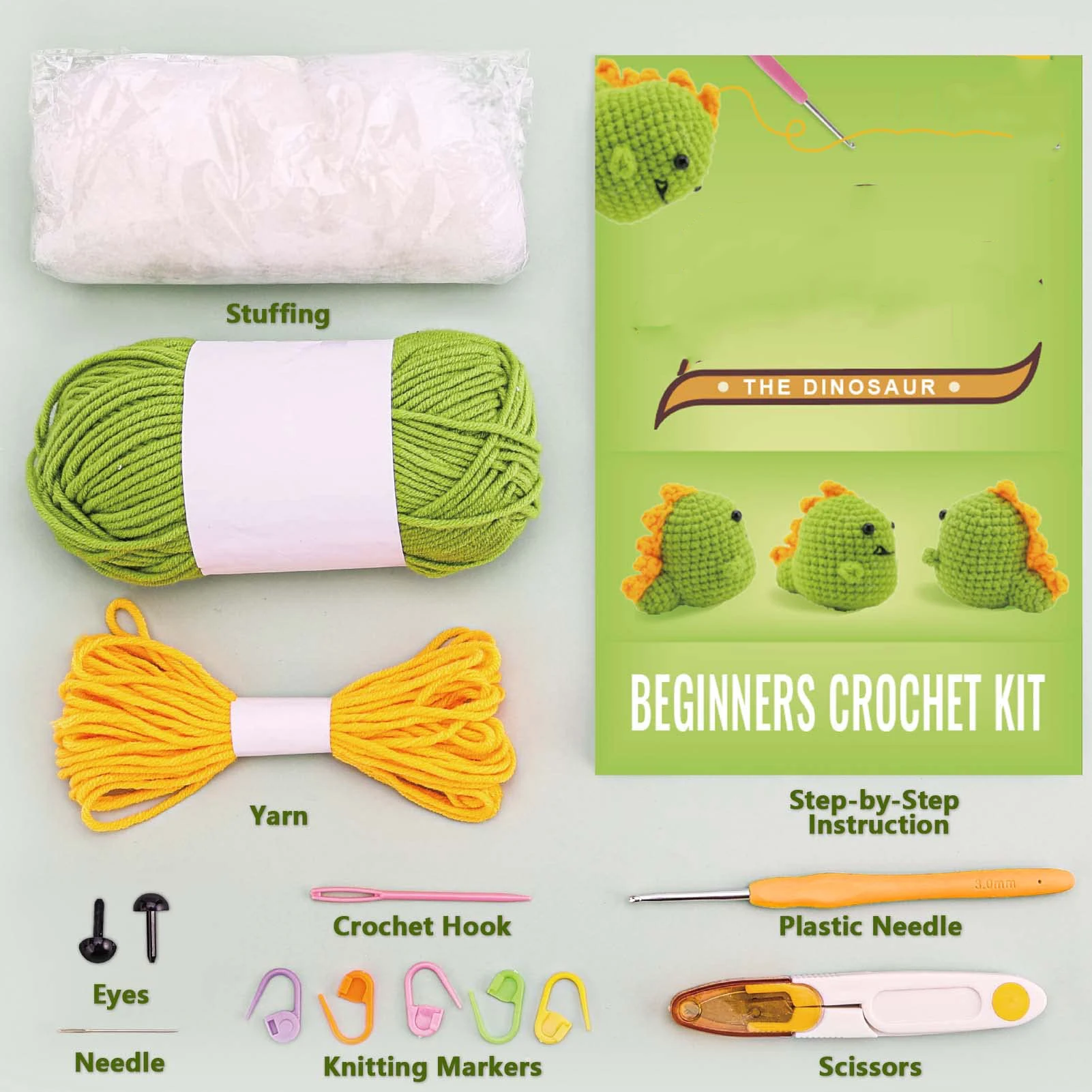 Beginner Crochet Kit - Cute Dinosaur Complete Crochet Kit For Beginners ...