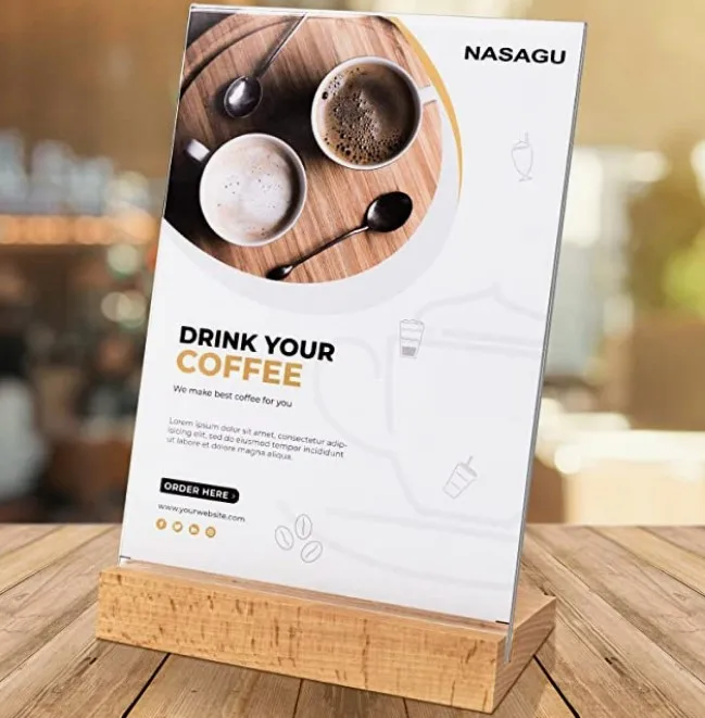 Custom Wood Base Table Menu Display Stand for Restaurant