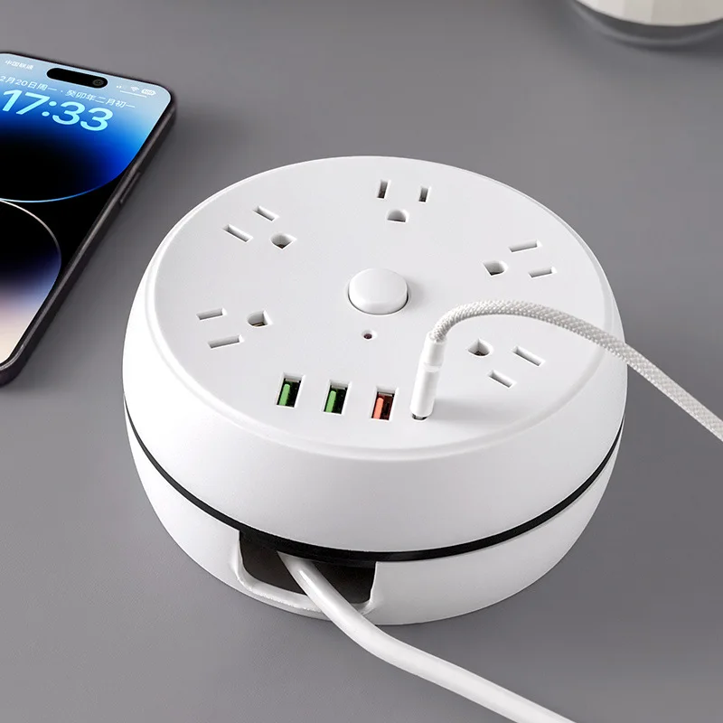 Round Universal Portable Storage Winding Socket Pull-out Plug Power Strip Extension Cord Socket With 3 USB Cable Smart Home