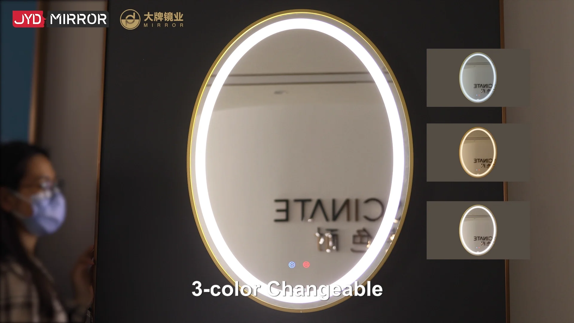 Illuminated Light Espejo Led Bano Gold Frame Oval Led Bathroom Mirror