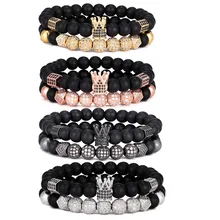 Fashion Classic 8mm Black Agate Bracelets 2pcs/set with Turquoise Geometric Pattern Natural Stone Beaded Charm Beads