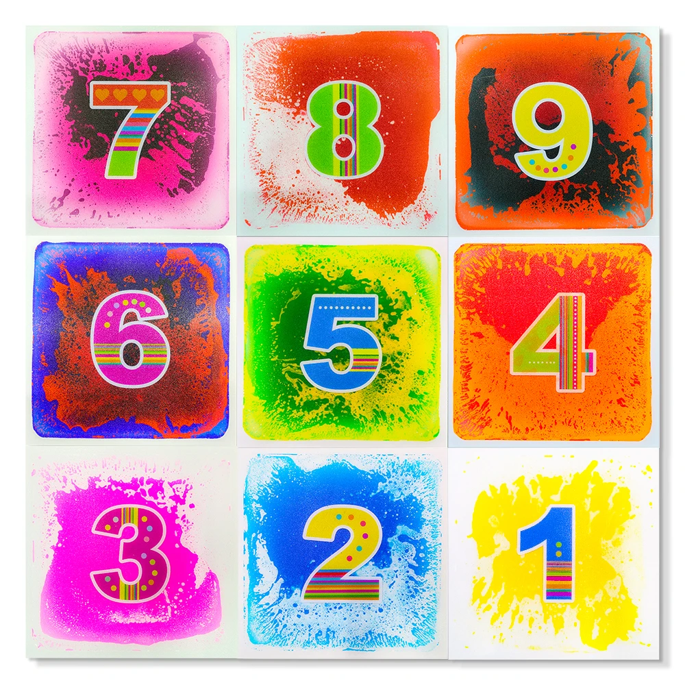 1 Ensemble de 9 Tapis de Jeu Digital Conception de Sol Liquide pour le Jeu Intérieur des Enfants, Jouet Éducatif pour Enfants Autistes à Usage Domestique