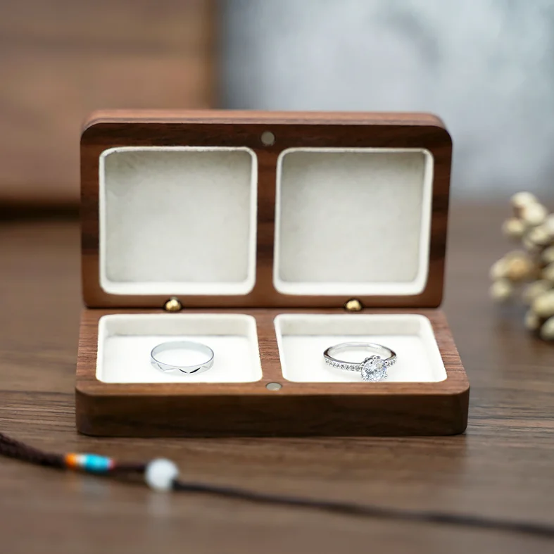 Puzzle Box For Two Rings High Quality Small Black Walnut Wood Double Ring Box Jewelry Box For 2 ...