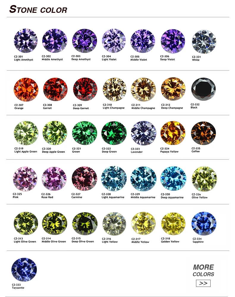 Xygems 19 Color Chart champagne Round Jewelry CZ Stone Piedras Zircons Gemstones
