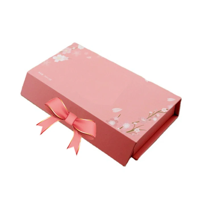 Custom logo bow knit thin magnetic box luxury gift Cosmetics box with ribbon magnetic closure box