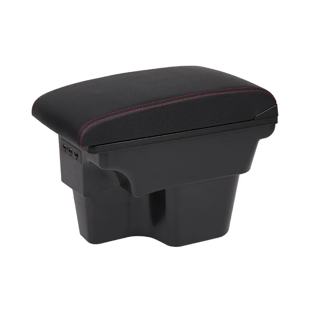 Armrest USB Interface Storage Box Red Line Car Styling Interior Leather Armrest