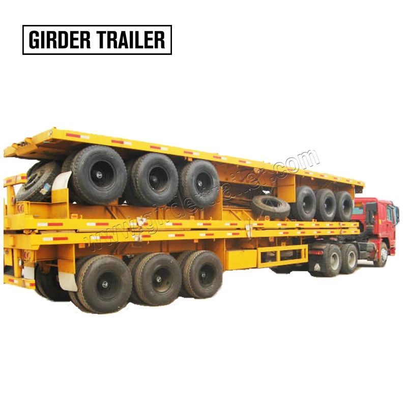 Flat Bed Tri Axle 40 Foot 40 Ton  Flat Rack Container Flatbed Tractor Trailer Decking Truck with Bamboo Bland