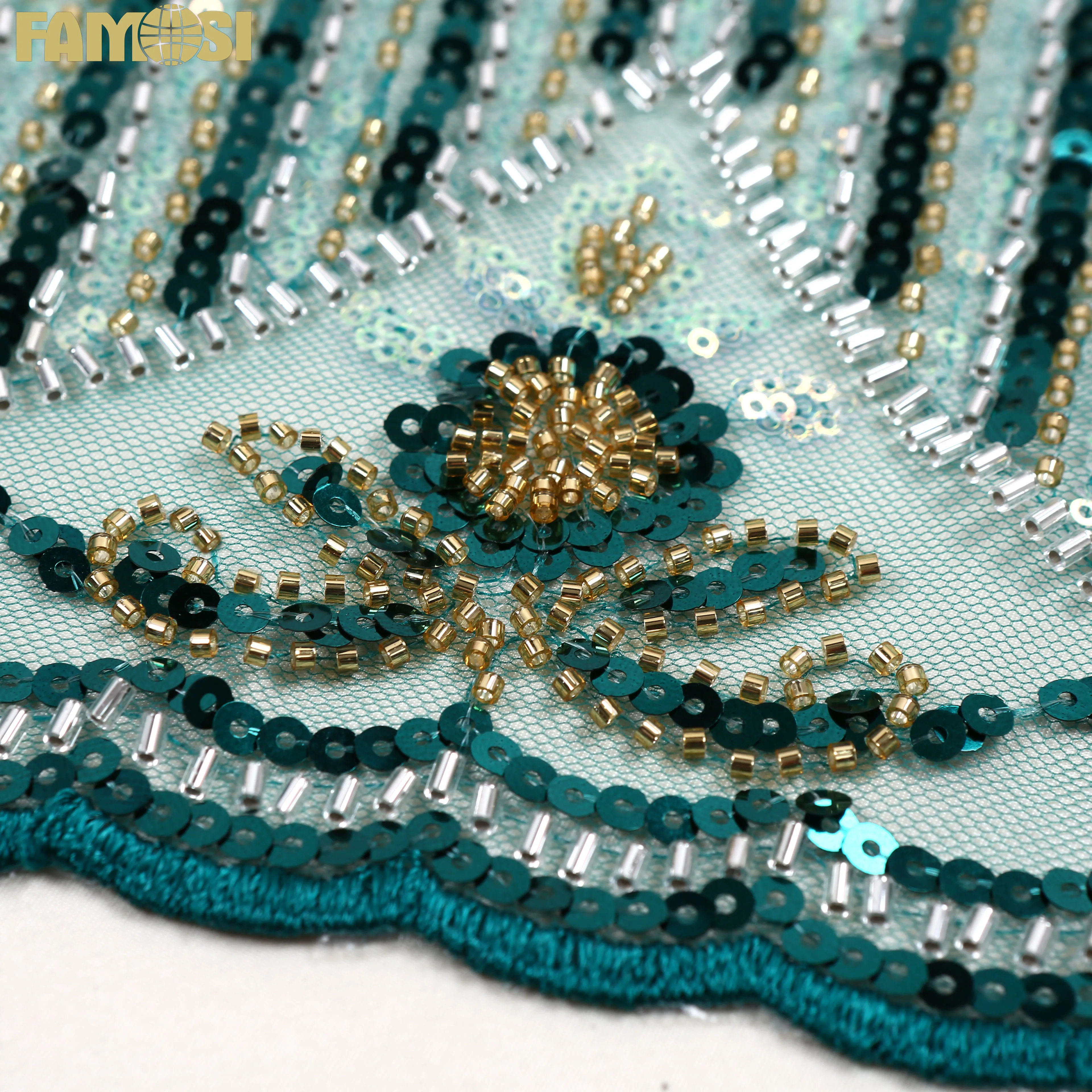 Factory Price Multi Color Heavy Beaded Embroidery Tulle Lace Fabric with Shiny Sequins Wedding Dress for Women