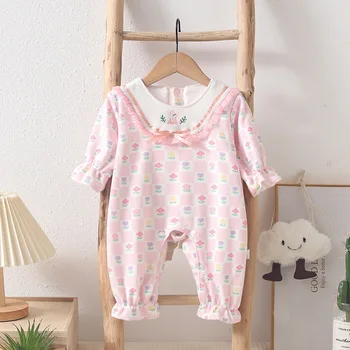 Baby Spring Clothes Long-sleeved Outfit Newborn Spring and Autumn Cartoon Hare Clothes Baby Girl Full Moon jumpsuit