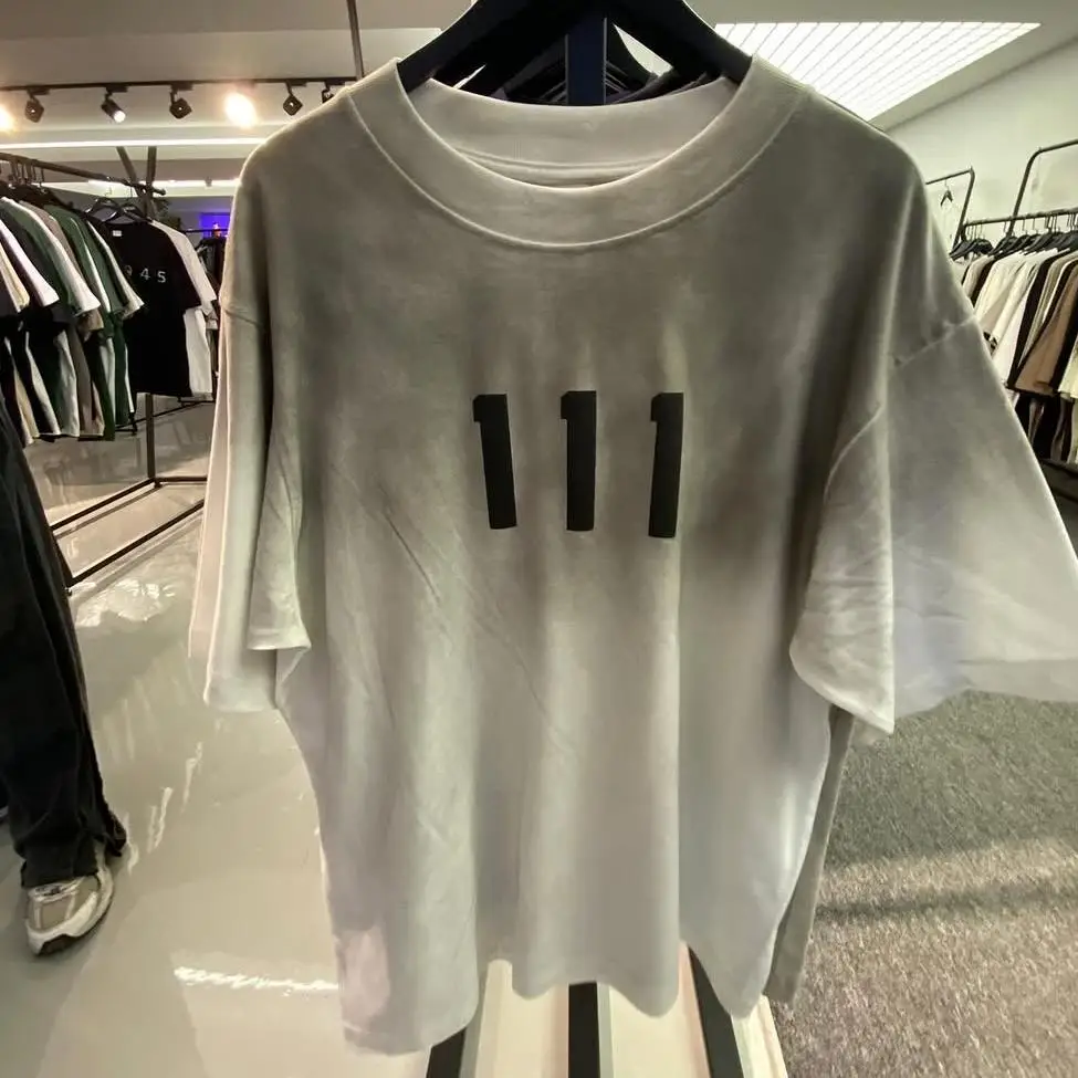 Herres T-shirt i 100 % ren bomuld (220 g), streetstyle, løst tilpasning, vintage-bleget herres T-shirt med silkskærmprint efter vask