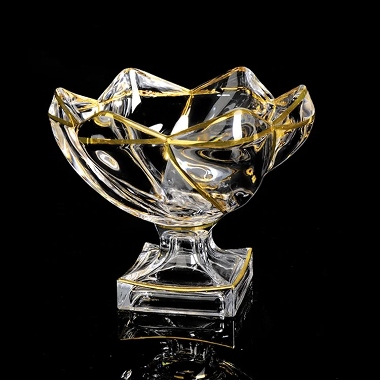 Luxury Crystal Glass Bowl Home Decor Glassware Fruit Bowl With Goldline Buy Glass Bowl Luxury Home Decor Crystal Glassware Product On Alibaba Com