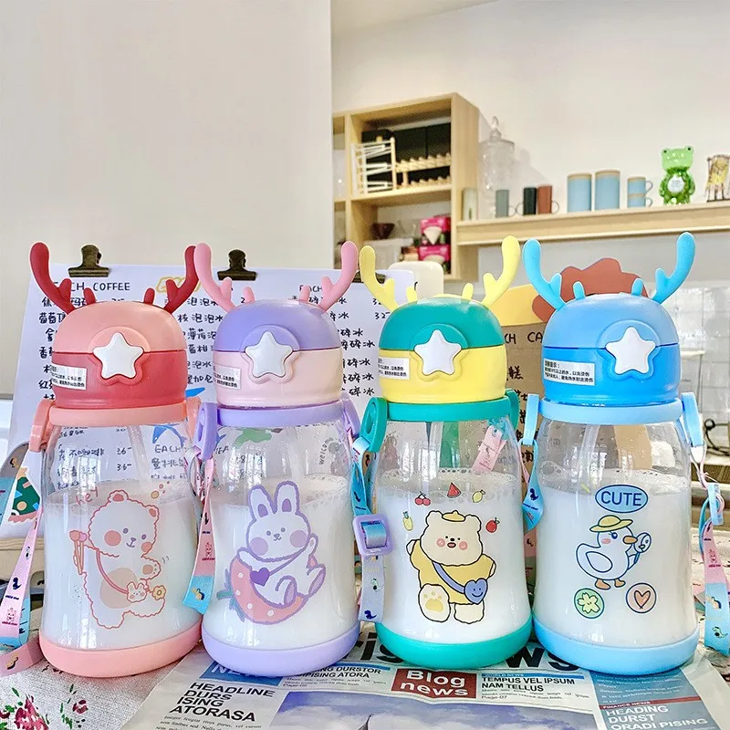 1pc 600ml Cute Student Water Bottle With Straw And Handle, Graduation Gift  For Boys And Girls, Suitable For Kindergarten