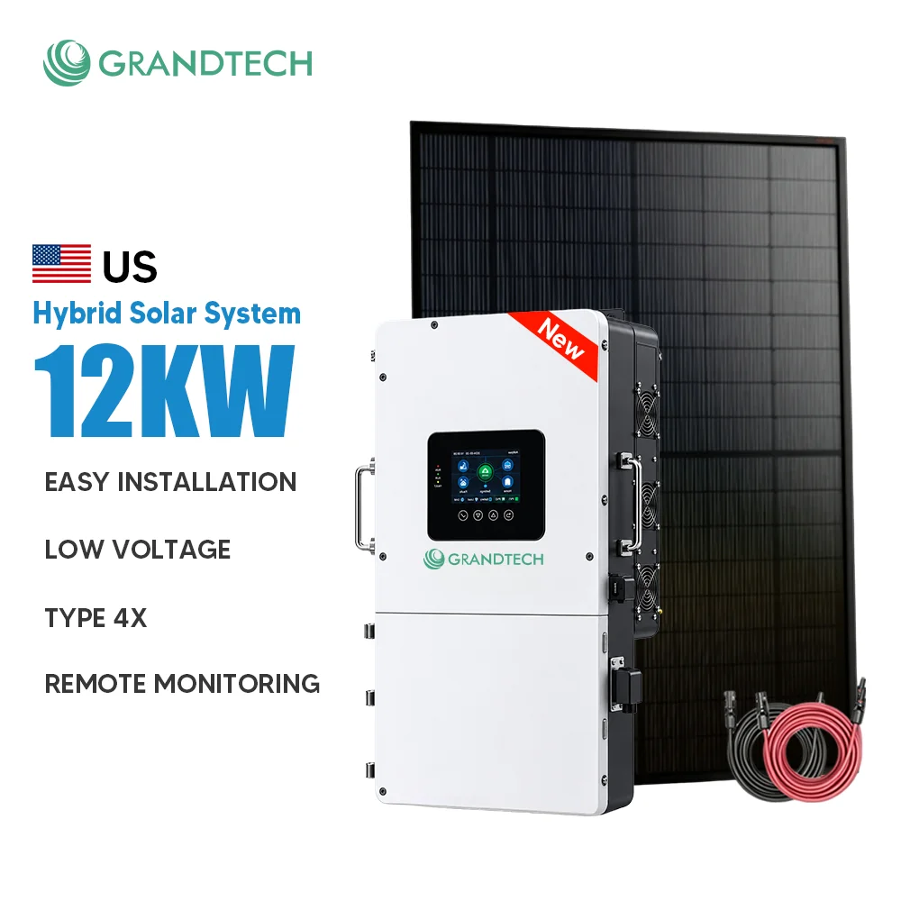 GRANDTECH Inverter Cartref Cyfan 8kW Cymysg 12 kW 10kW System Haulol Allan o Siatâl Set Cyflawn System Pŵer Paneli Haulol Cartref