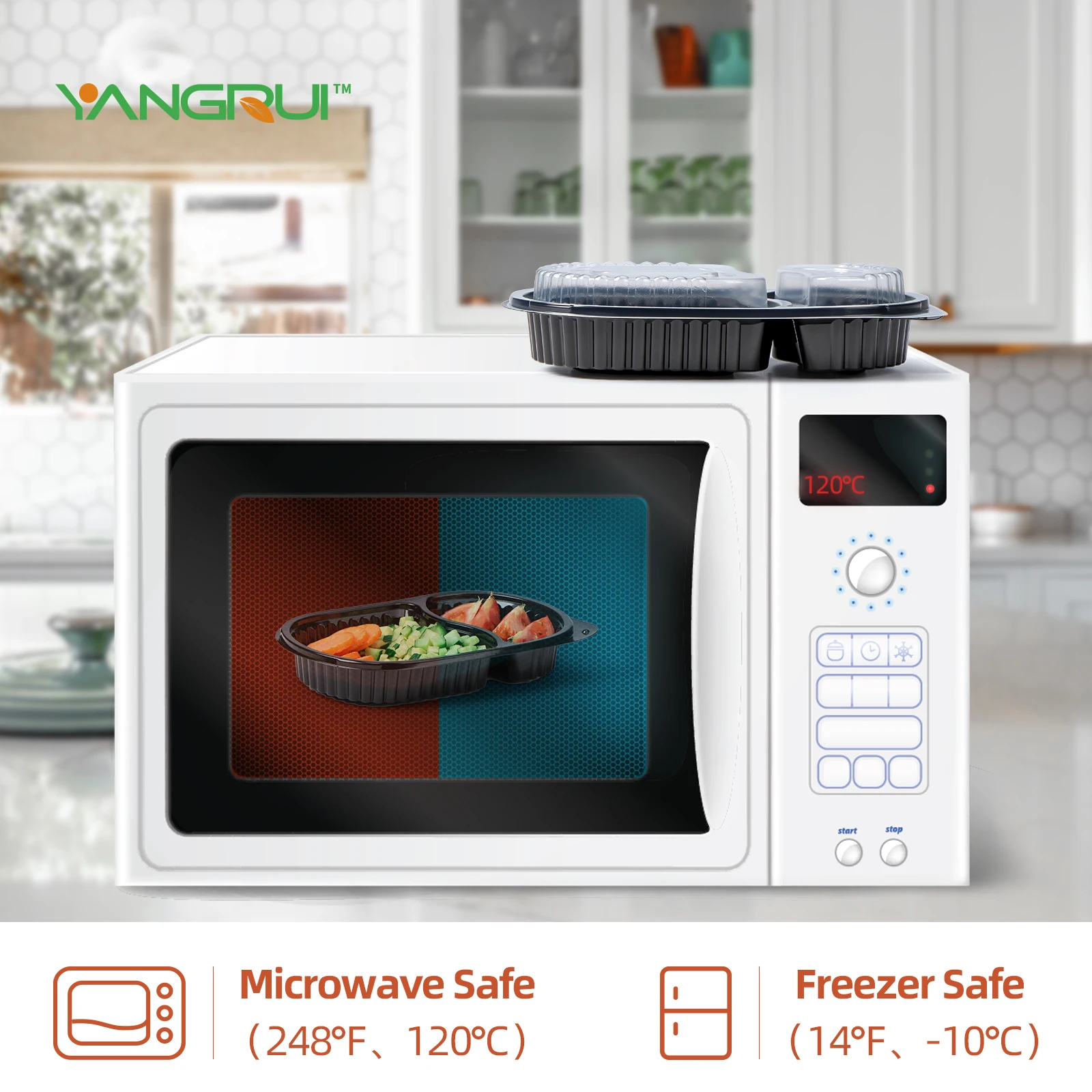 21oz/600ml Disposable to Go Containers with Airtight Lids Plastic Microwavable Freeze 2 Compartment Take Out Food Containers