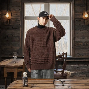 OEM & ODM Autumn Winter Japanese Retro Loose Sweater Jacket Customized R&D Wholesale Sample with Long Length Round Neck