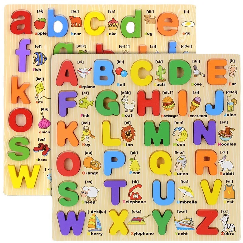Wholesale Wooden Alphabet Number Enlightenment Cognitive Plate Wooden Puzzle Toy Educational