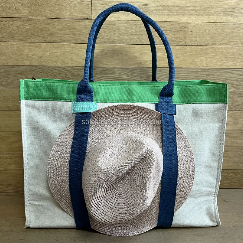 Large Canvas Book Tote with Hat Carry Strap