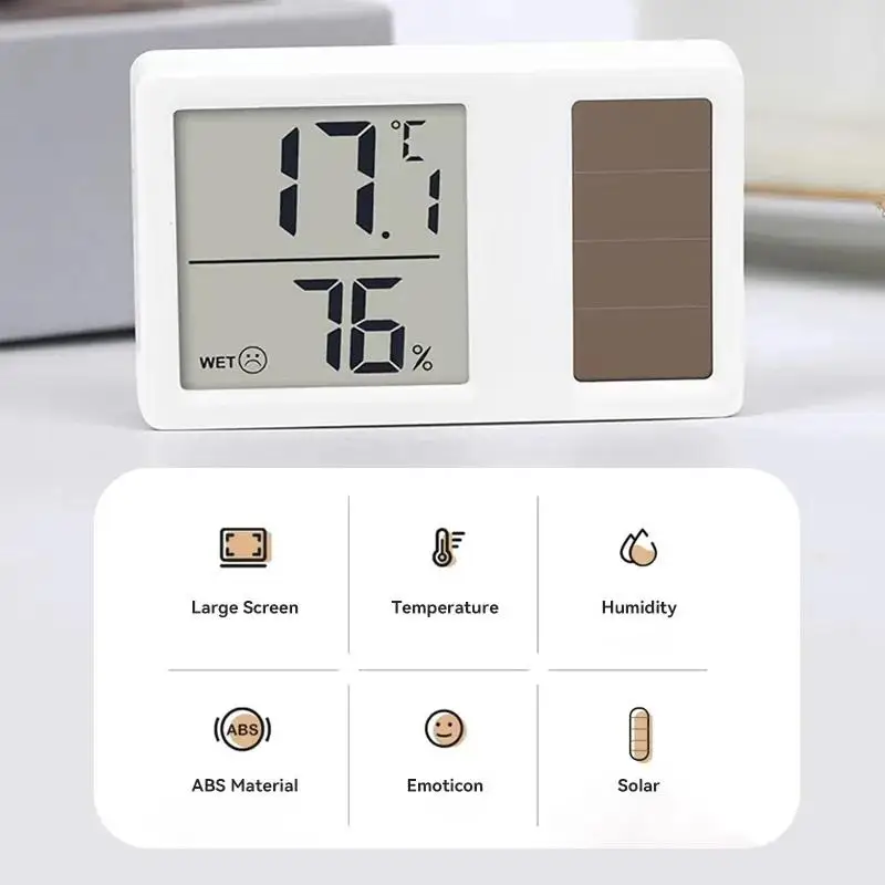 Mini Hygrometer Small Standing Wall Mounted Solar Digital Temperature and Humidity Meter Household Indoor Thermometer