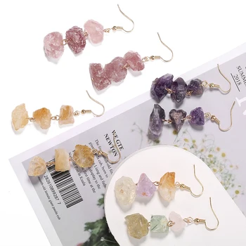 Wholesale Gemstone Raw Stone Earring Silver Stud, Crystal Healing Energy Chip Earring And Necklace Jewelry Women's Boho Gift