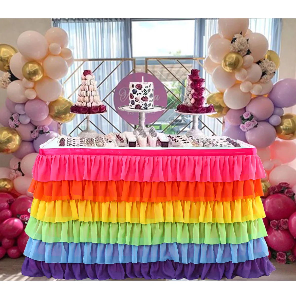 Rectangle T or Round Tutu Table Skirting for Party Wedding Birthday 6 Layer rainbow Ruffled Table Skirt