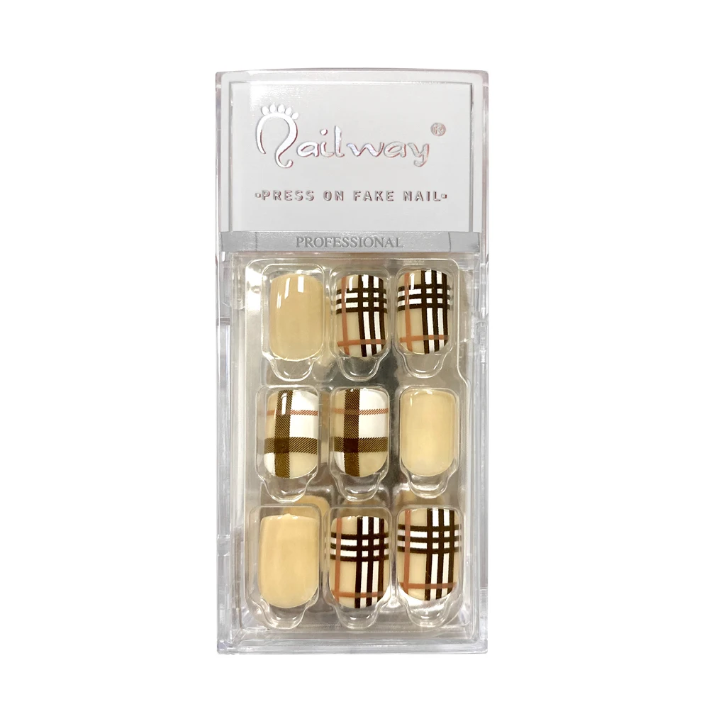 Elegant Glossy Finger Nails Abs Press On Nails Short Square Custom