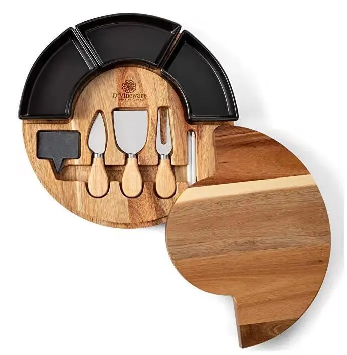 4 Forks Platter Set Round Acacia Wood Charcuterie Cheese Board Witb 3 ...