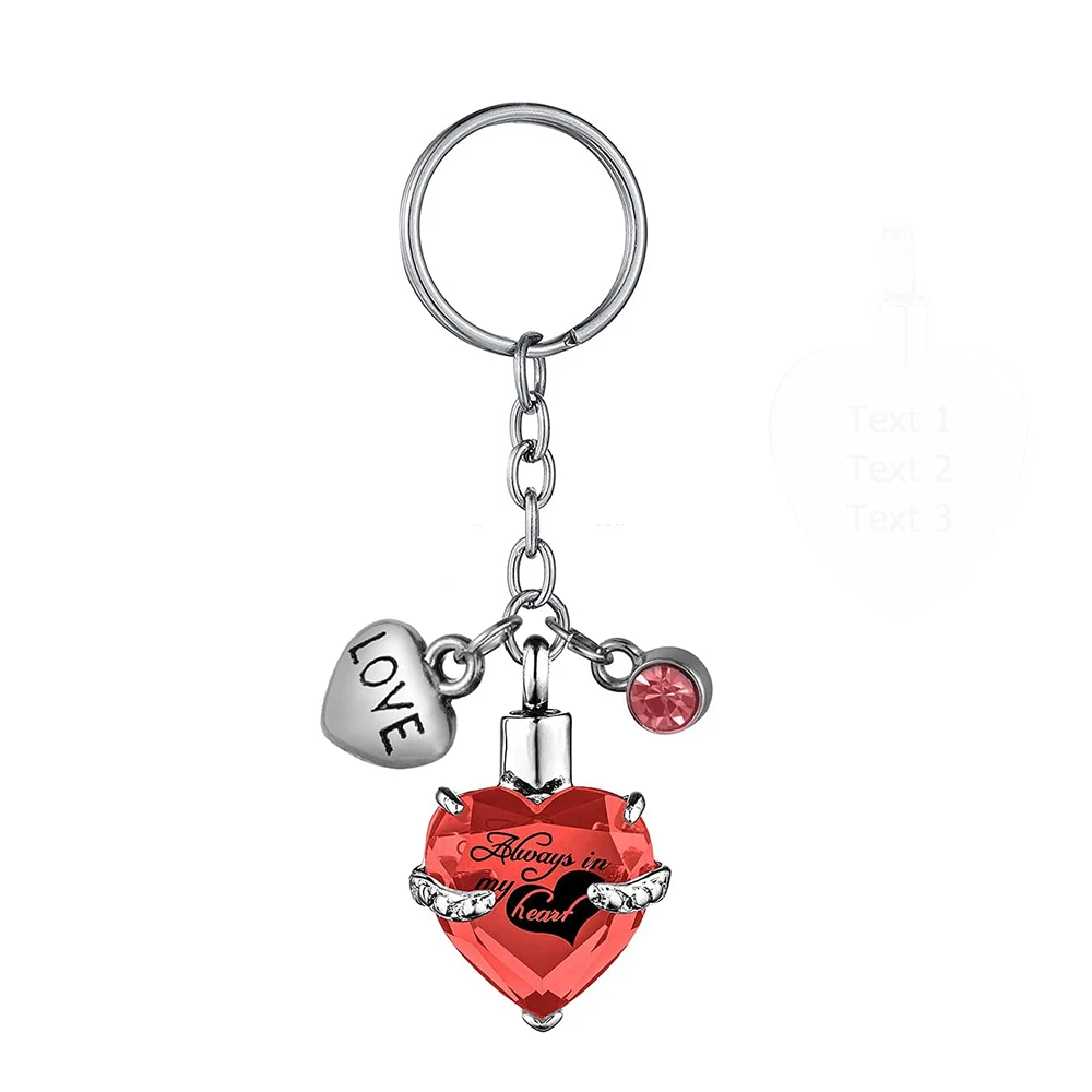 Heart with Birthstone and Love Pendant Memorial KeyChain Cremation Urn for Ashes Jewelry to Men Women - Always in my heart