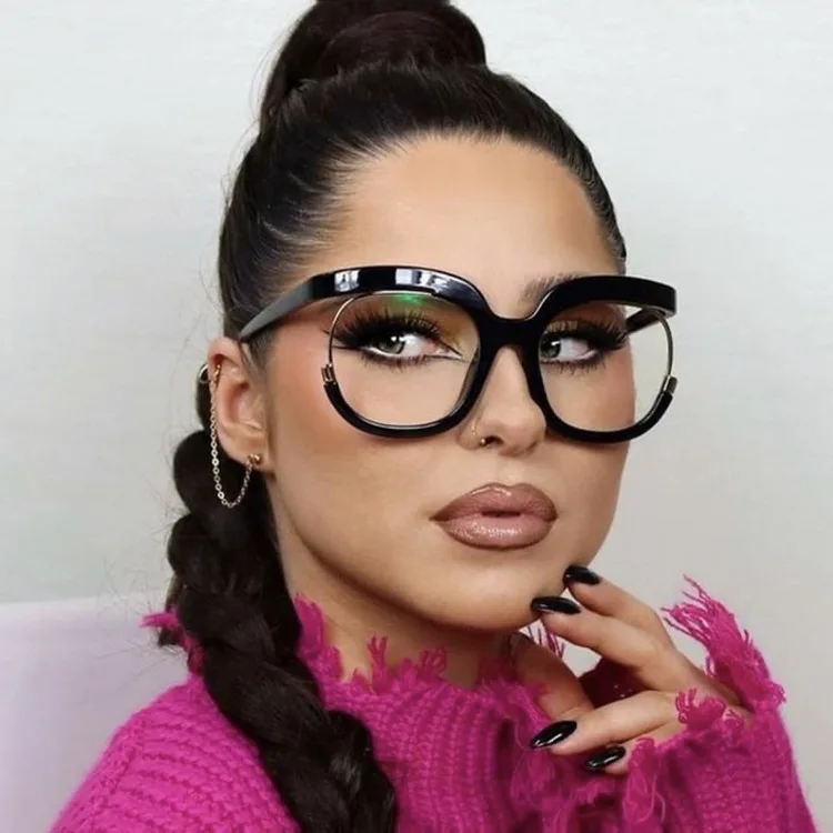 Oversized Owl Frame With Anti-Blue Light Feature New European American Trend Unisex Optical PC Frame AC Lens Diamond Face Shape