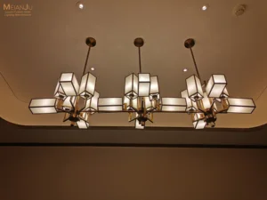 Classic Square Shape Fabric Ceiling Chandelier Modern Multi Gold  with Metal Frame Chandelier Light for Dining Room