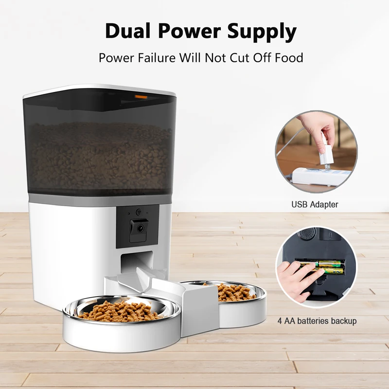 6l Double Bowl 5g Wifi Pet Feeder Camera Cat Dog Tuya App Control Smart