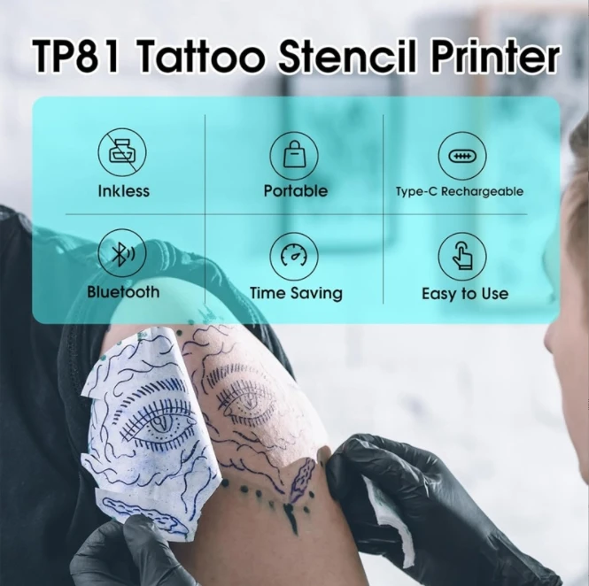 Phomemo TP81 Wireless Tattoo Template Printer Thermal Stencil Machine Portable Rechargeable Tattoo Transfer Stencil Printer