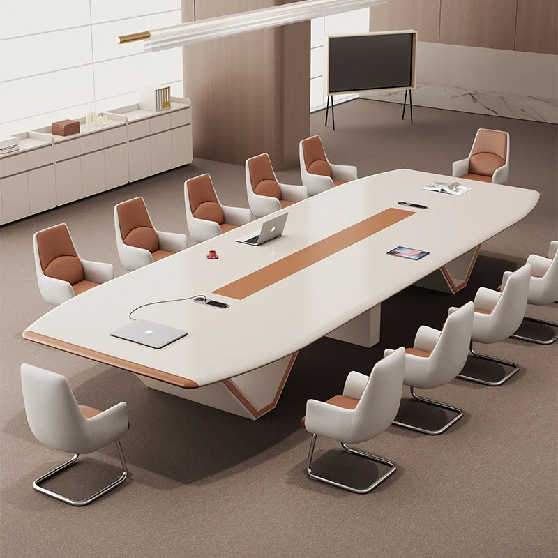 Nordic Style 20 Person Boat Shaped Luxury  Free Socket Combination of Large Conference Table with Chairs Set 4 Management Box