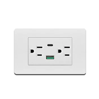 USB Type-C Fast Charging US Standard Wall Dual Plug 20W 118mm Panel White/Black/Grey Double American Socket With Usb C