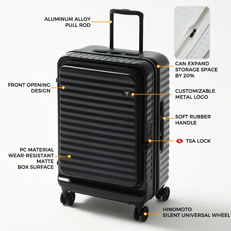 20 24 28 Inch Suitcase Travel Trolley Case Universal Wheel TSA Lock Front Opening Expandable Retractable Luggage