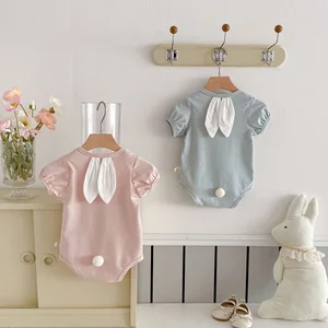 ODM Supply Summer Ins Jumpsuit Overalls Solid Pattern Cotton Hat Cute Newborns Infants' Rompers for Spring & Autumn Seasons