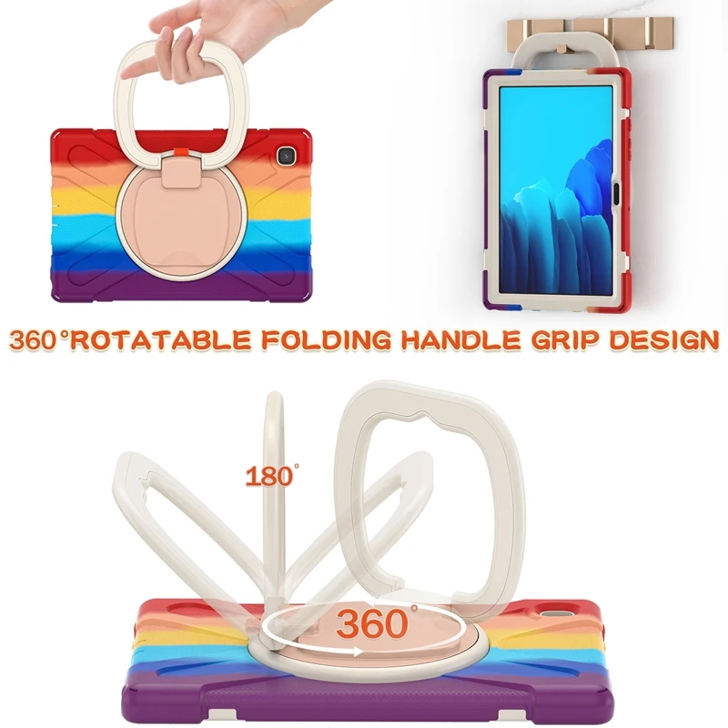 For Samsung Galaxy Tab A7 10.4 Case 2020 SM-T500/T505/T507 Full Body Shockproof Rainbow Tablet Cover Stand Shoulder Strap