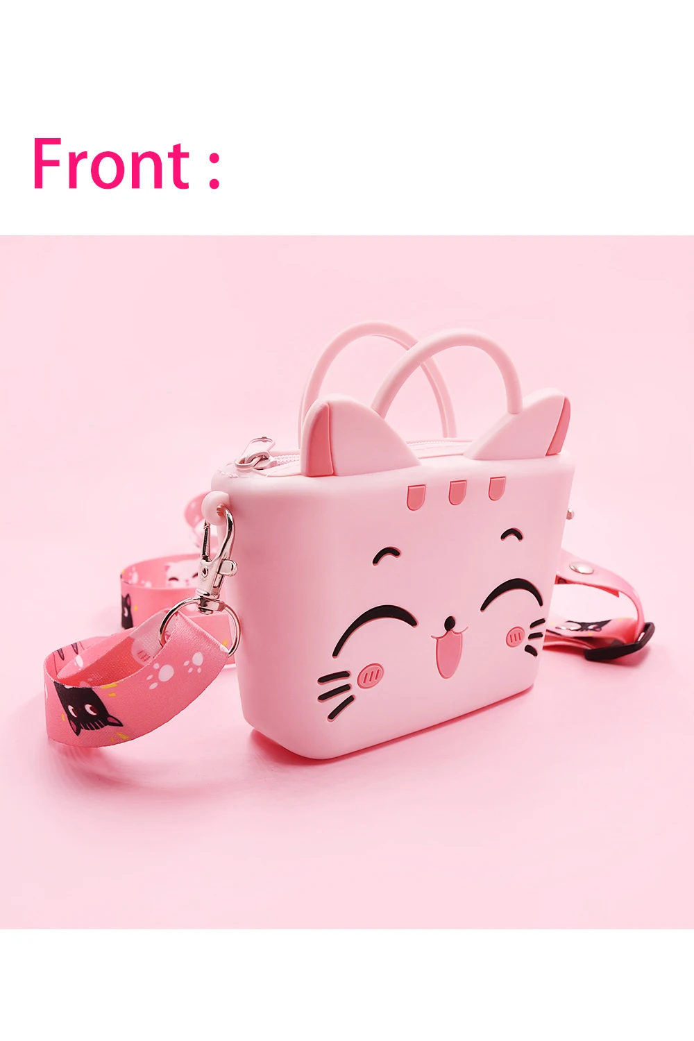 lovely Happy cat silicone hand rope wallet cute girls mini cartoon small rubber coin purse